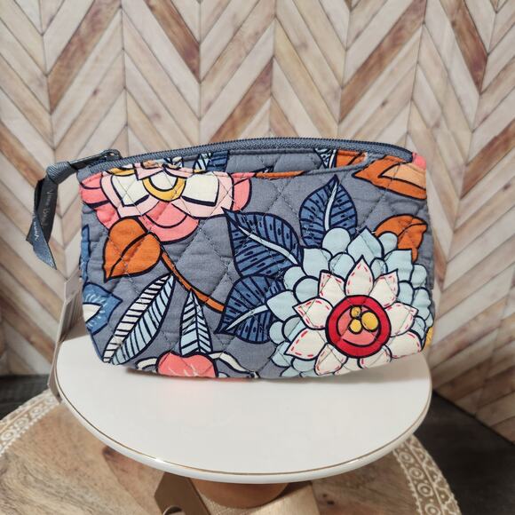 NWT Vera Bradley Tropical Evening Gray Floral Mirror Cosmetic Bag Mini Pouch - Picture 3 of 8